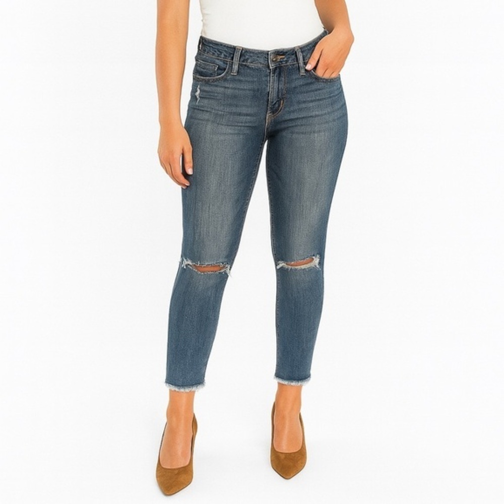 Kensie Blue Boyfriend Crop Jeans with Distressed Details